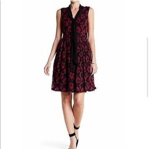 Adrianna Papell Women’s Floral Lace Fit Flare Cocktail Dress Pussybow Tie Front